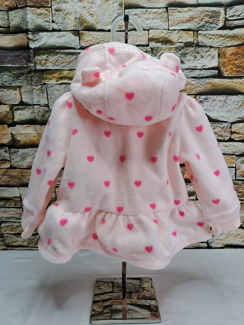 BABY GAP LOGO FLEECE Pink Hearts Hooded Peplum Zip Hoodie